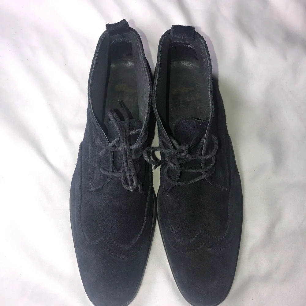 TOPMAN Boots Men Size 9 EUR 41 Blue Suede Ankle Wing Tip Lace- up University